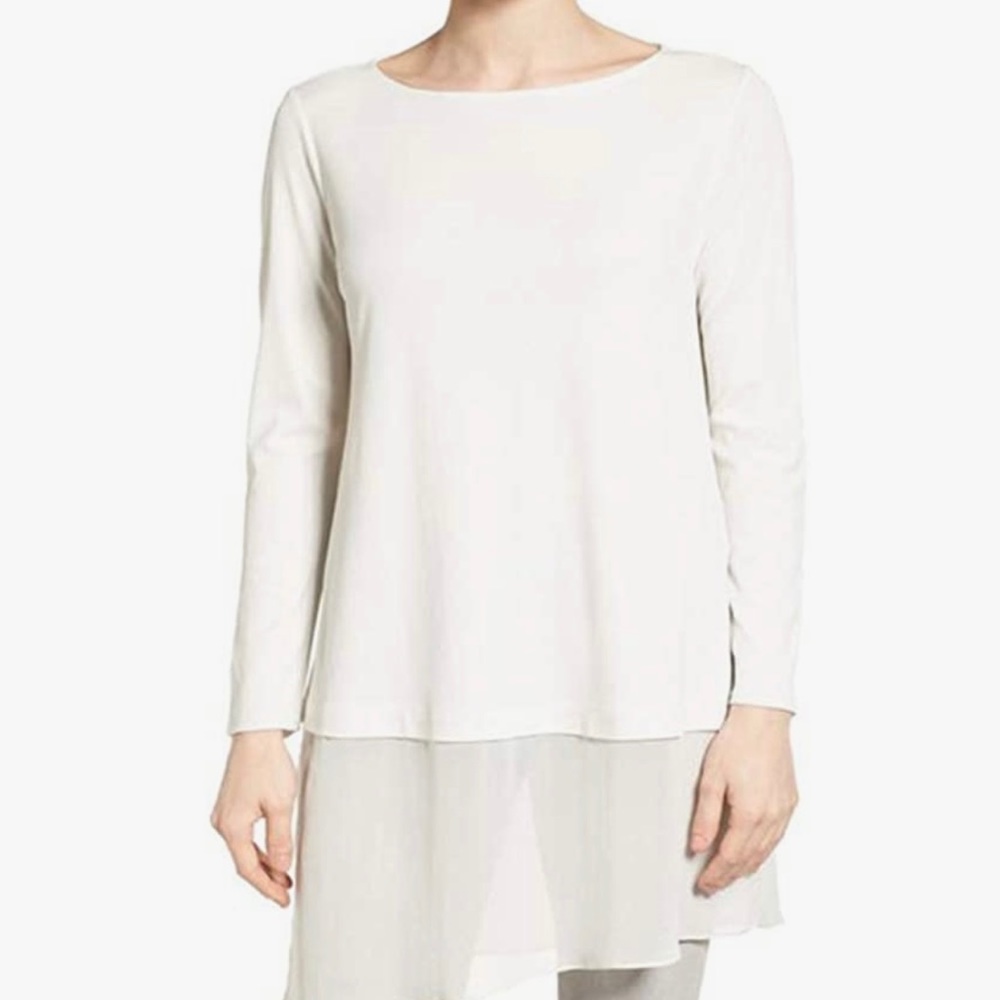 Eileen Fisher Bone Stretch Silk Jersey Bateau Neck Tunic in Black - NWT